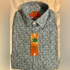 NWT: Navy & White Floral Patterned Men's Long-Sleeve Shirt